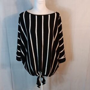 First Love Fuzzy Chic Striped Tie In Front Sweater